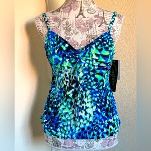 Cazimi Blue and Green Patterned Women's Tankini